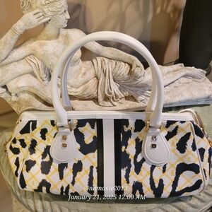 L.A.M.B. Gwen Stefani Esquivall Satchel White Leopard Print Designer Leather #90